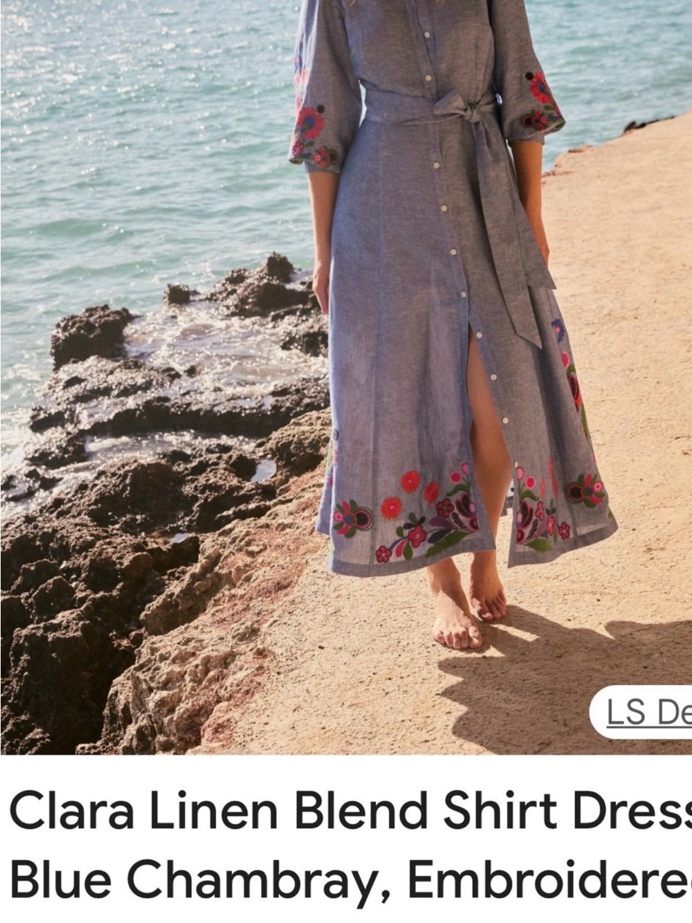 Boden dress NWT US12 Blue Embroidered Button-Front Clara dress linen blend - Picture 4 of 13